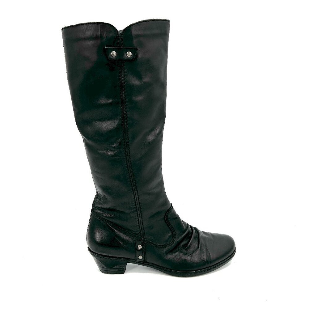 RIEKER Women's Black Buttery Soft Leather Small Heel Knee High Boots Size 9.5